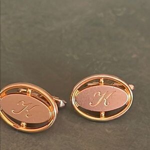 Gold tone Oval Cufflinks with Initial K